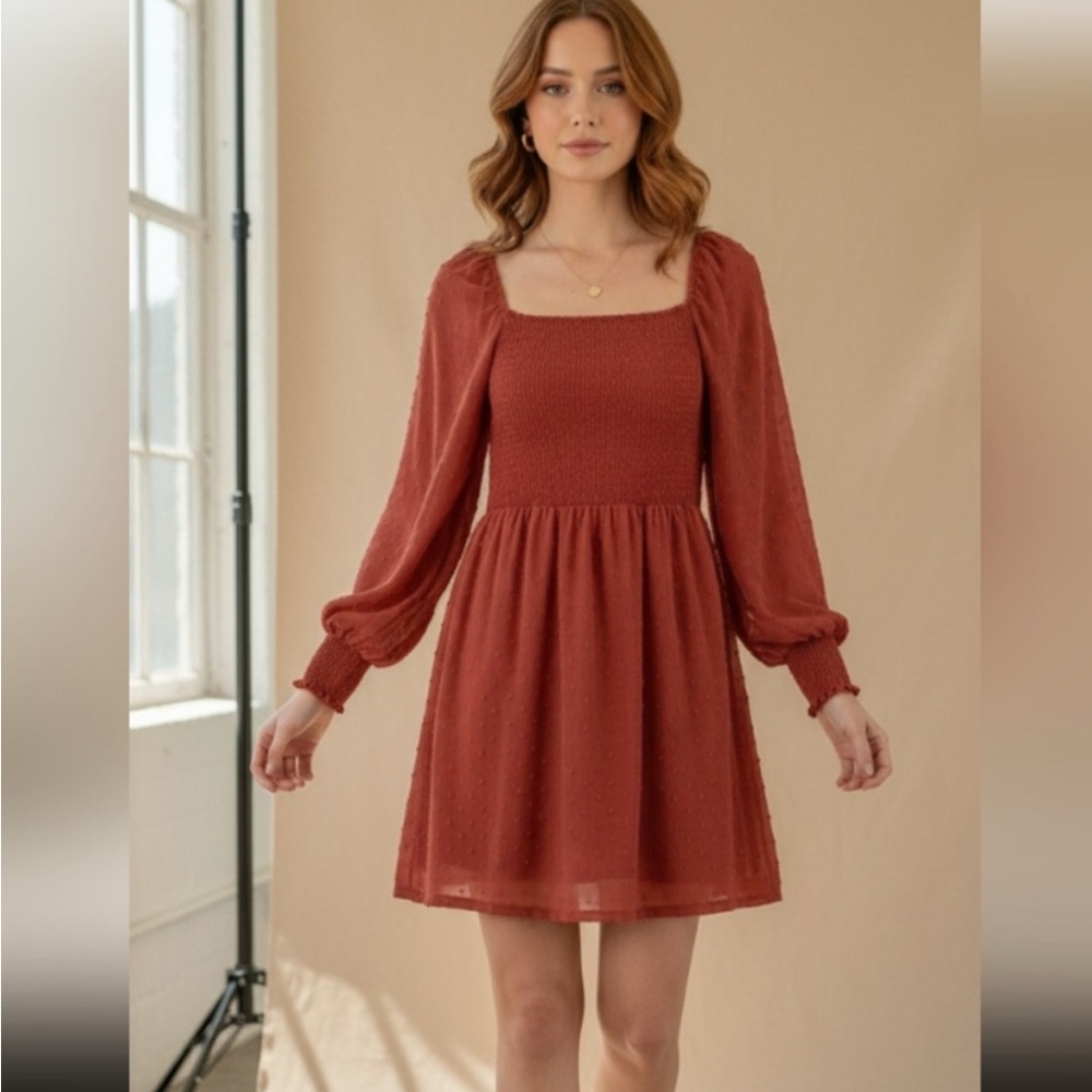 Crystal doll Rust color Dress with Puff Sleeves. Excellent condition